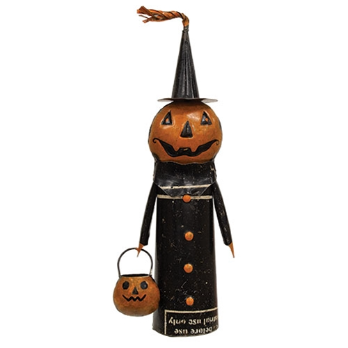 Recycled Metal Jack O Lantern Witch w/Candy Bucket