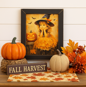 Pumpkin & Witch Girl Dreaming Framed Print