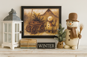Woodland Snowman & Wagon Framed Print