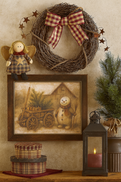 Woodland Snowman & Wagon Framed Print