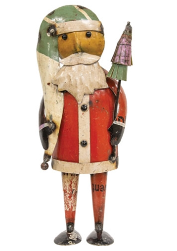Recycled Metal Father Christmas w/Tree