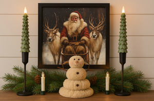 Snowy Santa & Reindeer Framed Print
