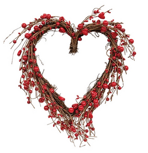 Twig Sweethearts & Red Berries Heart Wreath