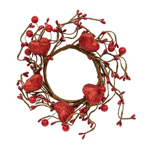 Red Glitter Heart & Berries Candle Ring