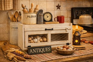 White Counter Box with Chicken Wire Door