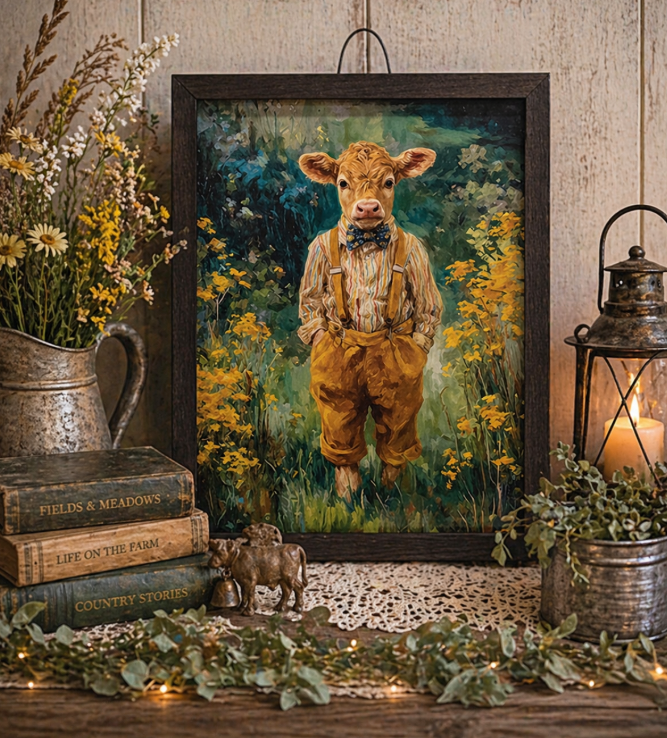 Handsome Bull in Bibs Box Frame