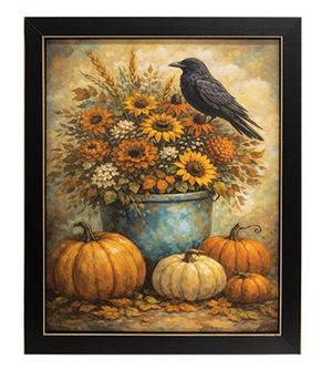 Harvest Floral Crow & Pumpkins Framed Print