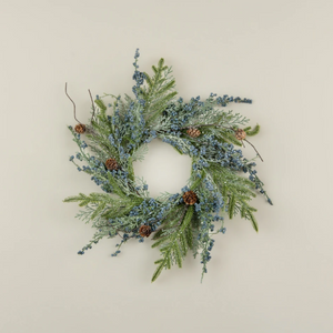 18” Glittered Cedar, Blue Berry & Pinecone Candle Ring