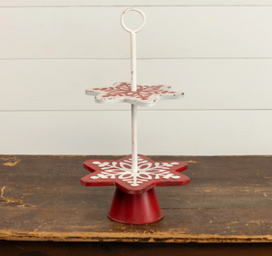 Red & White Two Tier Snowflake Stand