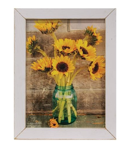 Country Sunflowers Print, White Wash Frame