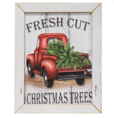 *Impresión enmarcada de árboles de Navidad recién cortados.