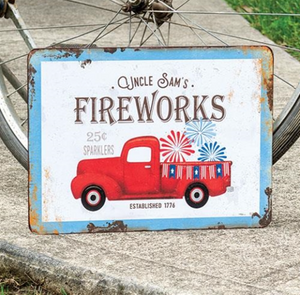 Uncle Sam's Fireworks Truck Rustic Metal Sign