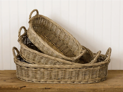 Natural Wicker Square Nested Baskets with Handles (Set of 3)