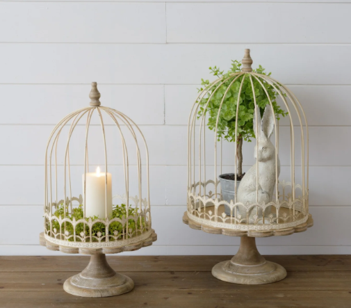 Antique White Birdcage on Stand