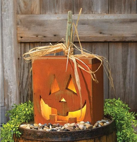 *Lighted Wood Jack-O-Lantern