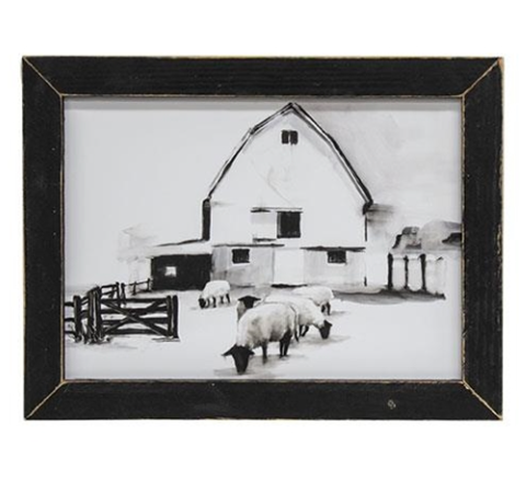 *Impression encadrée de moutons au pâturage 