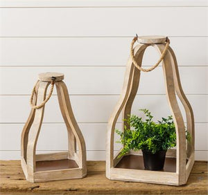 Pear Shaped Wood Lanterns With Rope Handle