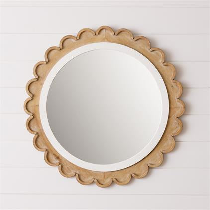 Espejo de madera con borde ondulado redondo