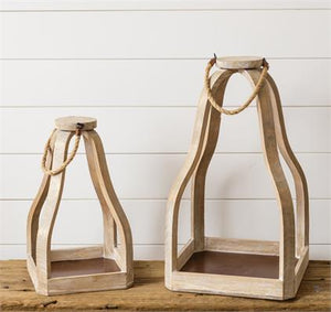 Pear Shaped Wood Lanterns With Rope Handle